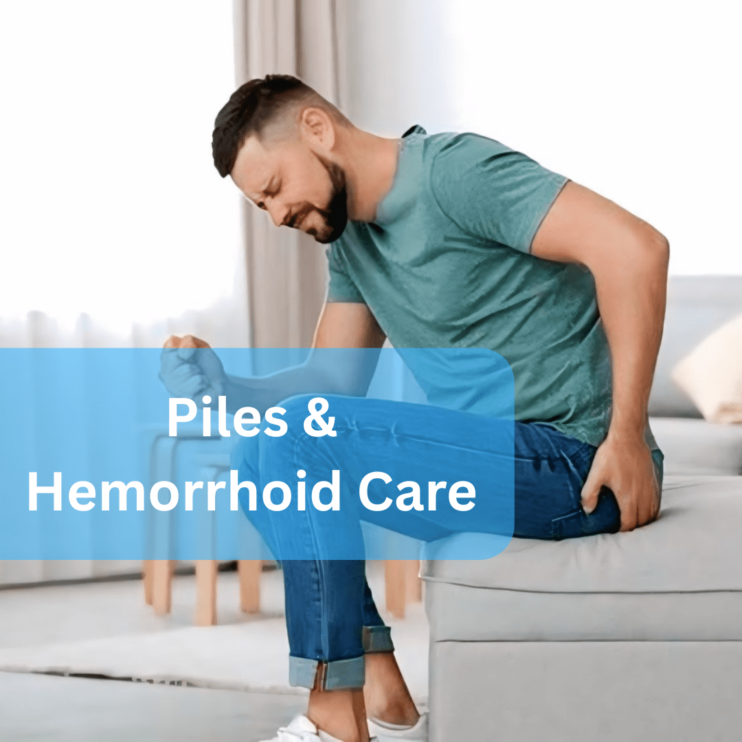Man in pain holding his lower back, indicating discomfort from piles or hemorrhoids.